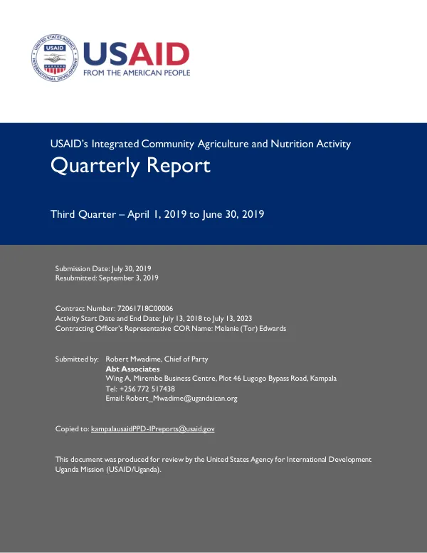 USAID ICAN FY19 Q3 QUARTERLY PROGRESS REPORT