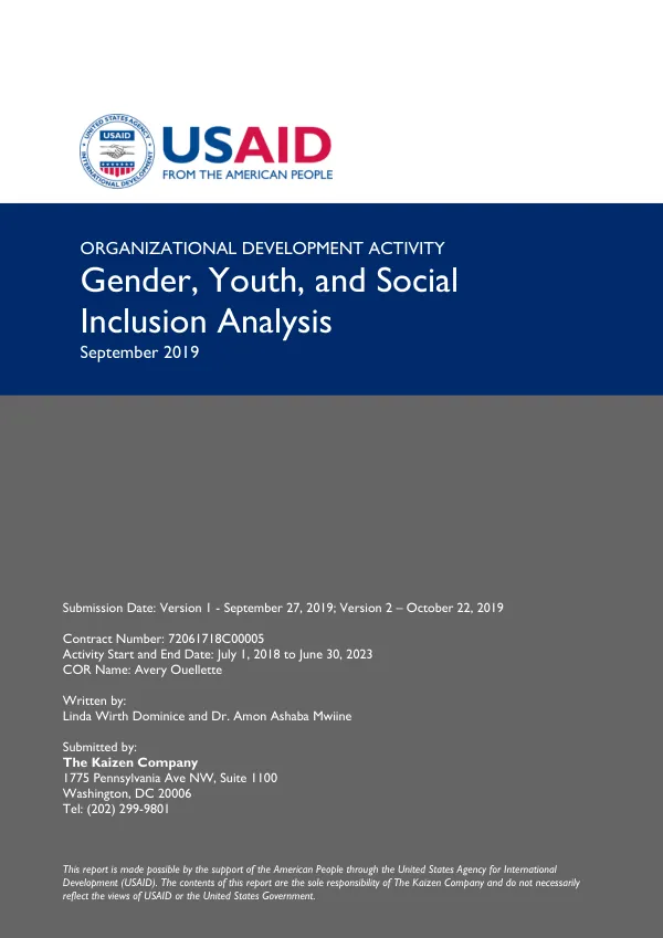 Gender, Youth, and Social Inclusion Analysis for USAID/Uganda ODA