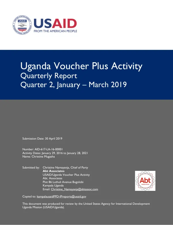 Uganda Voucher Plus Activity Quarterly Report Quarter 2, January – March 2019