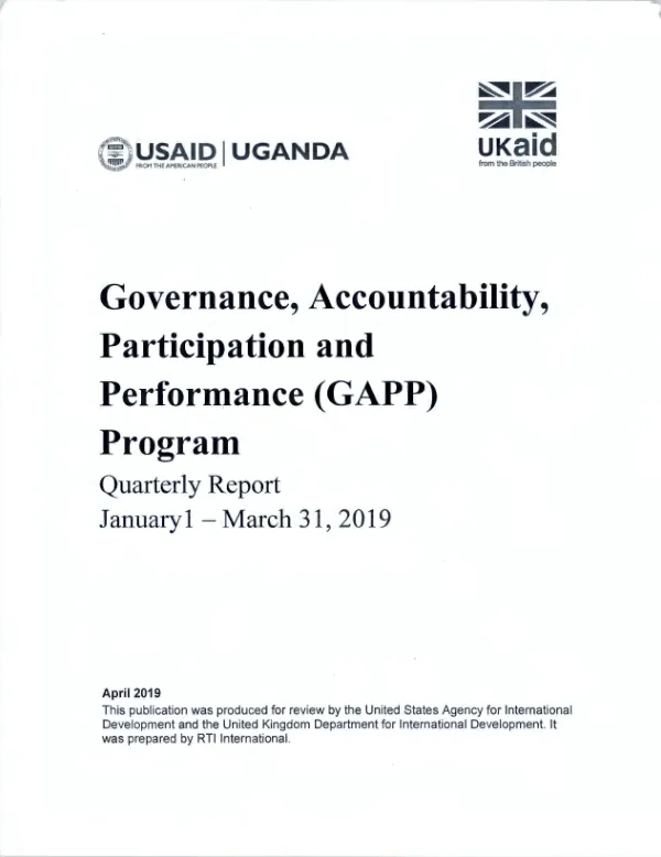 Governance, Accountability, Participation and Performance (GAPP) Program Quarterly Report January 1-March 31, 2019