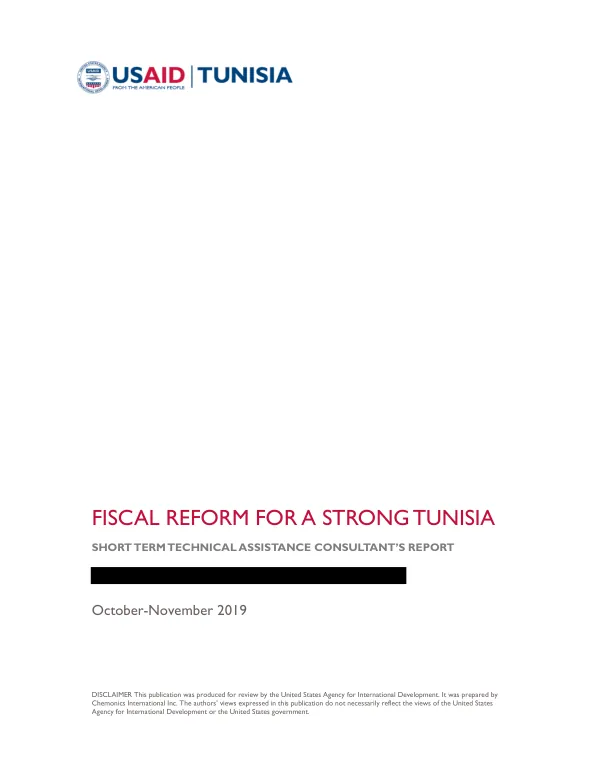 Fiscal Reform for a Strong Tunisia: Short Term Technical Assistance Consultant’s Report