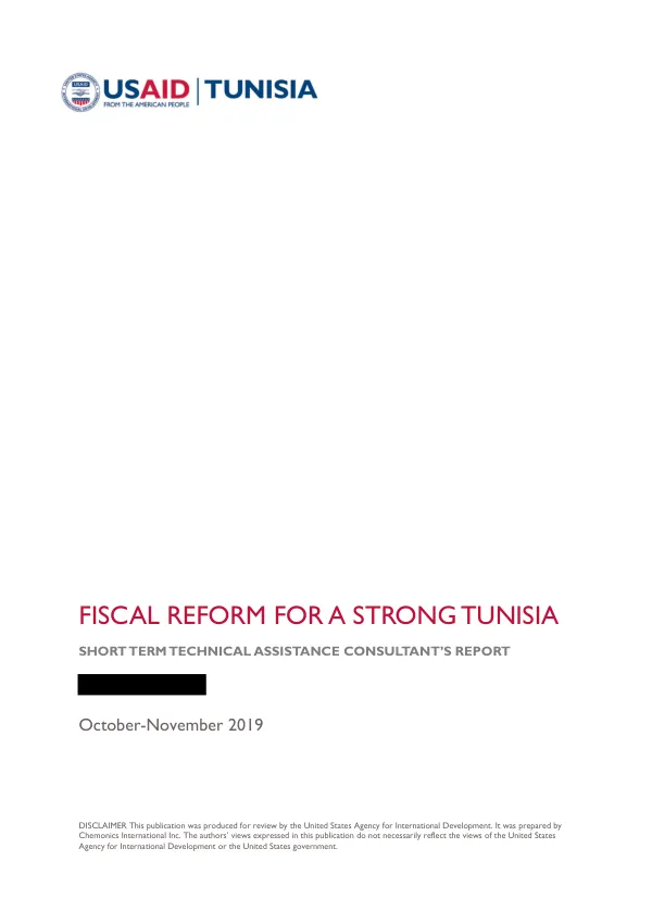 Fiscal Reform for a Strong Tunisia: Short Term Technical Assistance Consultant’s Report