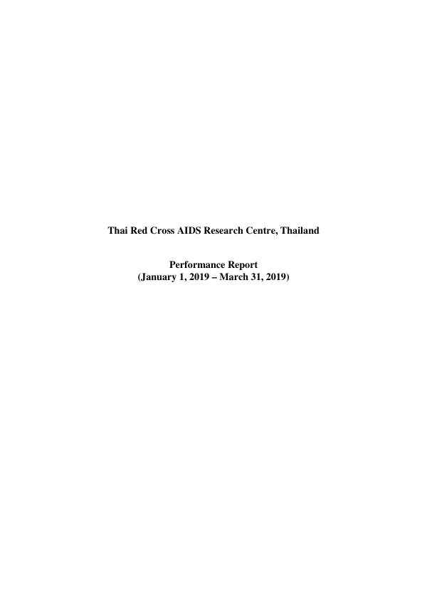 Thai Red Cross AIDS Research Centre, Thailand Performance Report FY19Q2