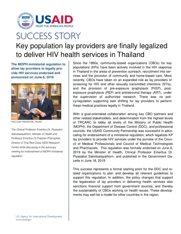 Key population lay providers are finally legalized to deliver HIV health services in Thailand