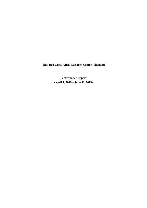 Thai Red Cross AIDS Research Centre, Thailand Performance Report FY19Q3