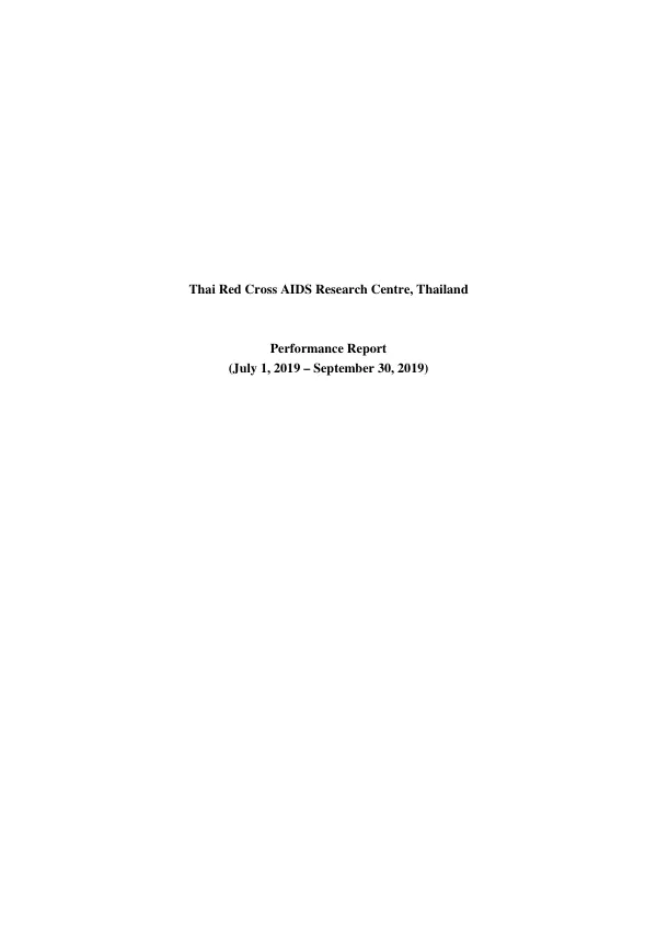 Thai Red Cross AIDS Research Centre, Thailand Performance Report FY19Q4