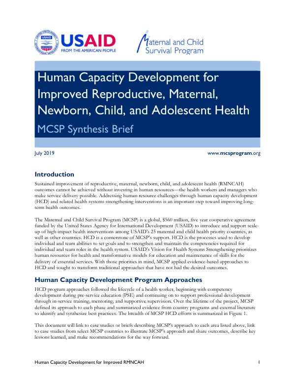 Human Capacity Development for Improved RMNCAH