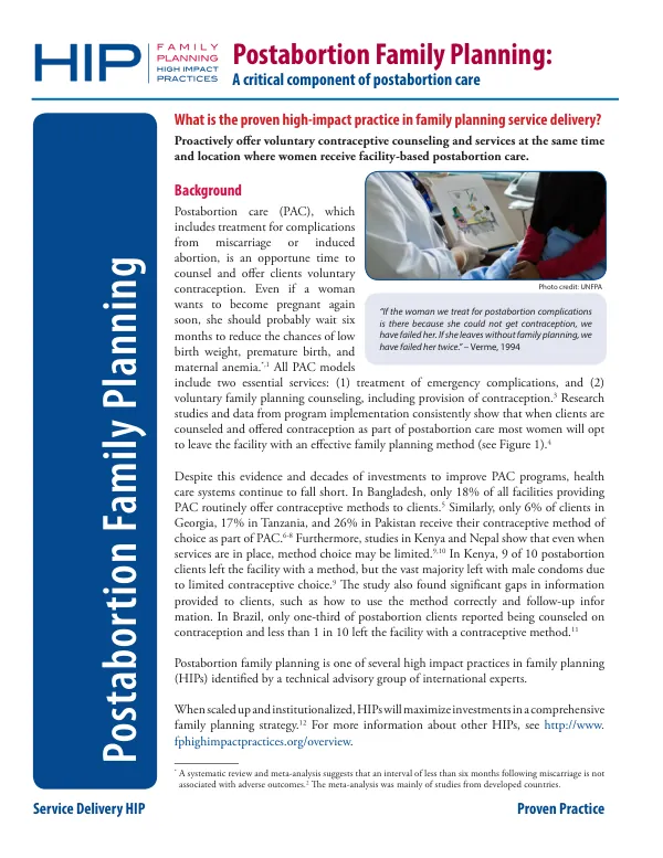 Postabortion Family Planning: A High-Impact Practice in Family Planning Service Delivery