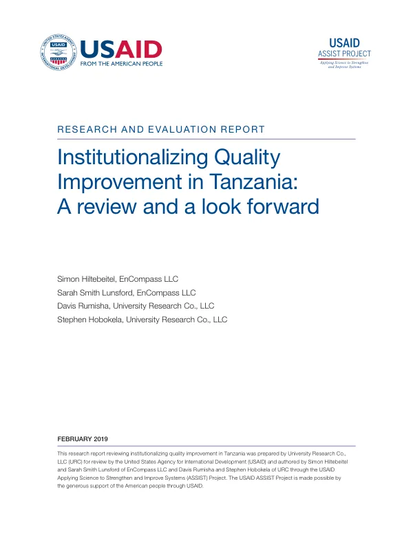 Institutionalizing Quality Improvement in Tanzania: A review and a look forward