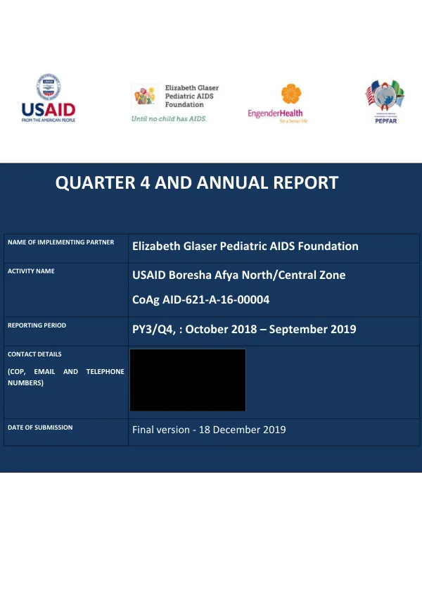 USAID Boresha Afya – CoAg AID-621-A-16-00004 – PY3 Quarter 4 and Annual Report: October 2018 - September 2019