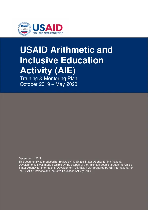 USAID Arithmetic and Inclusive Education Activity (AIE) Training & Mentoring Plan
