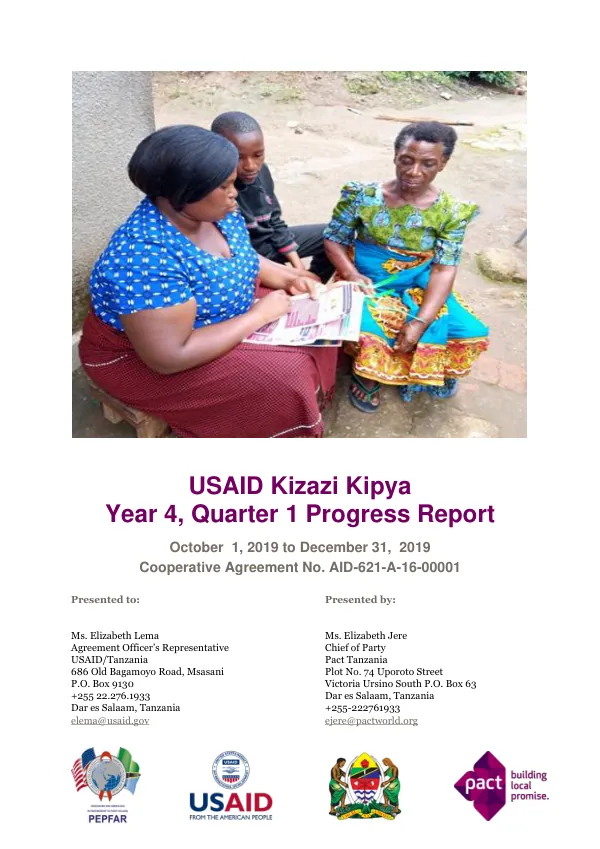 USAID Kizazi Kipya Year 4, Quarter 1 Progress Report