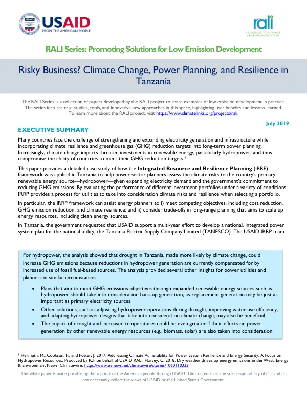 Risky Business? Climate Change, Power Planning, and Resilience in Tanzania