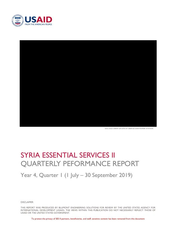 Syria Essential Services II Quarterly Performance Report