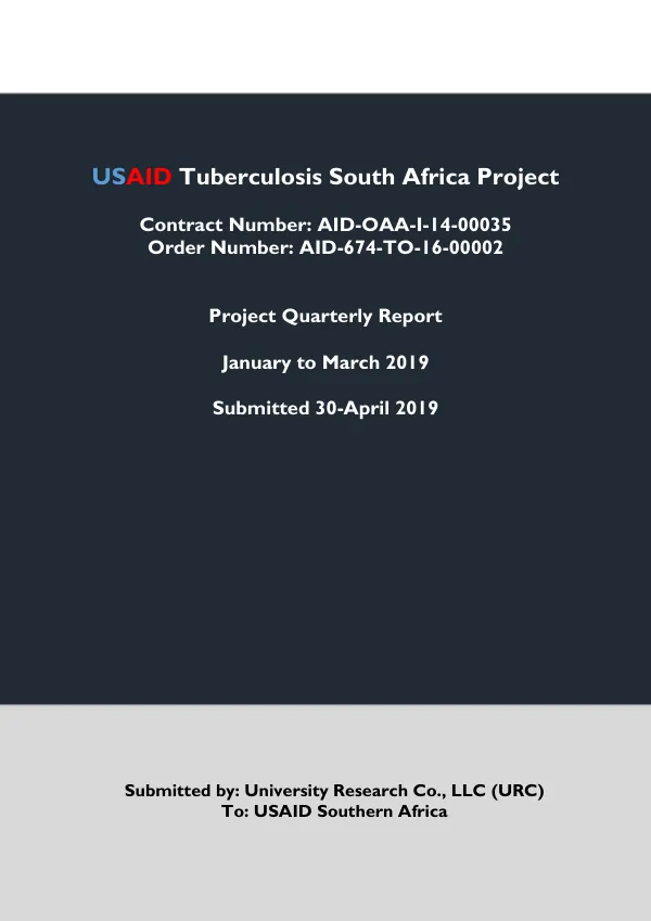USAID Tuberculosis South Africa Project – Quarterly Report 2 January to March 2019