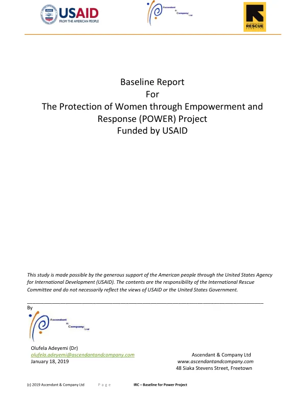Baseline Report For The Protection of Women through Empowerment and Response (POWER) Project