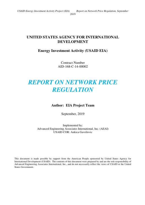 Report on Network Price Regulation for Bosnia and Herzegovina