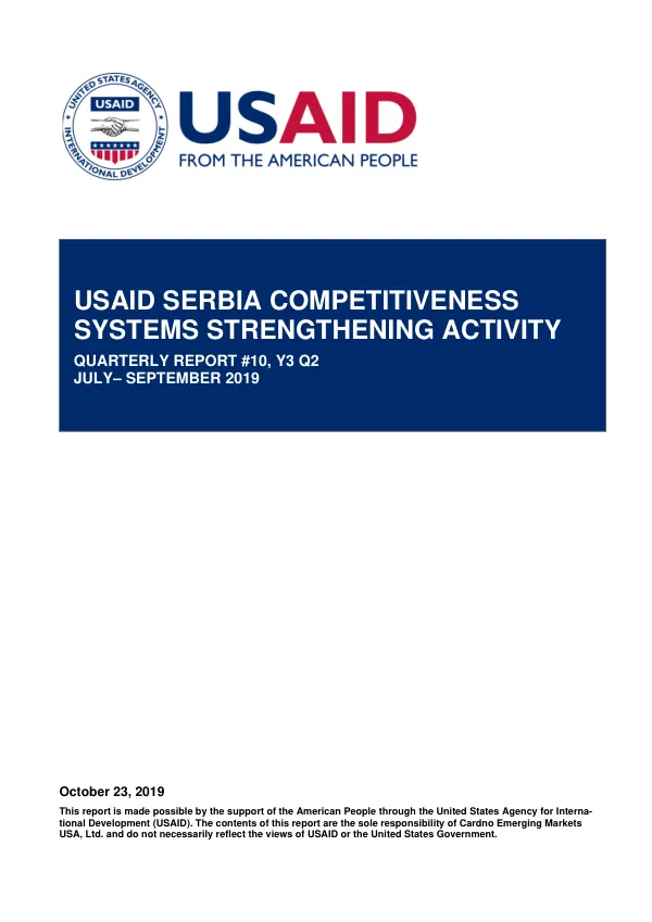 Serbia Competitiveness Systems Strengthening (CSS) Activity Quarterly Report #10: Year 3, Quarter 2