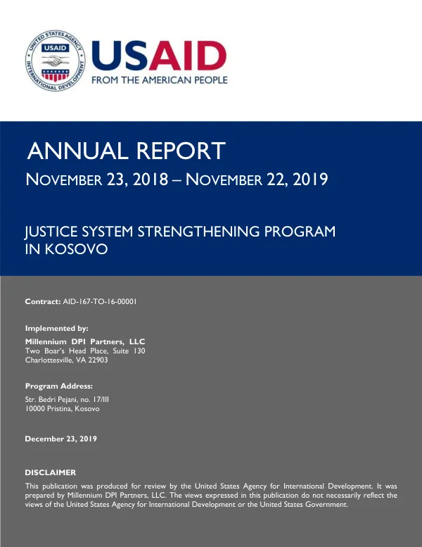 Annual Report: Justice System Strengthening Program in Kosovo
