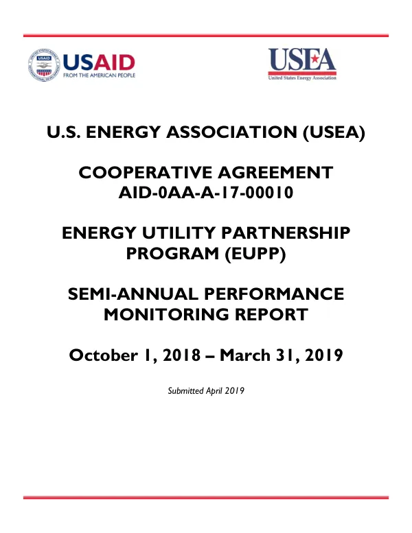Semi-Annual Performance Monitoring Report: Energy Utility Partnership Program (EUPP)