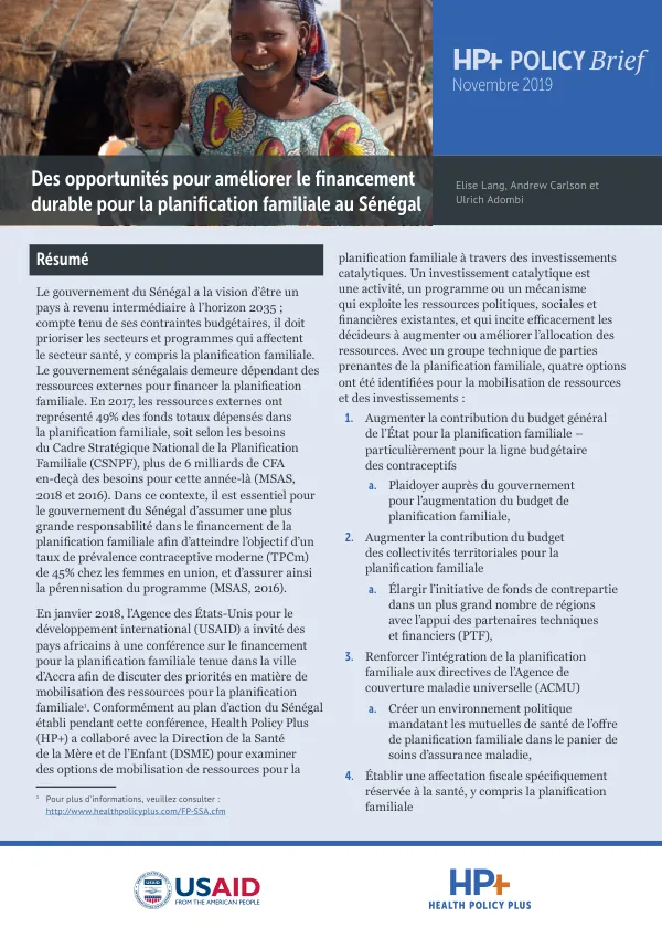 Des opportunités pour améliorer le financement durable pour la planification familiale au Sénégal