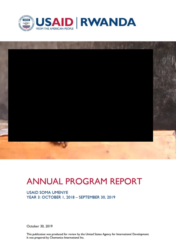 Annual Program Report: USAID Soma Umenye Year 3: October 1, 2018 – September 30, 2019