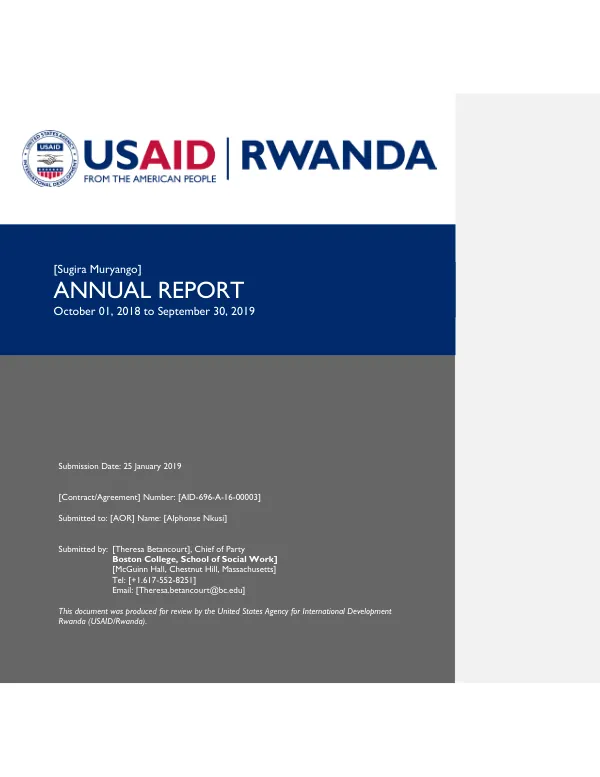 Annual Report: Sugira Muryango October 01, 2018 to September 30, 2019