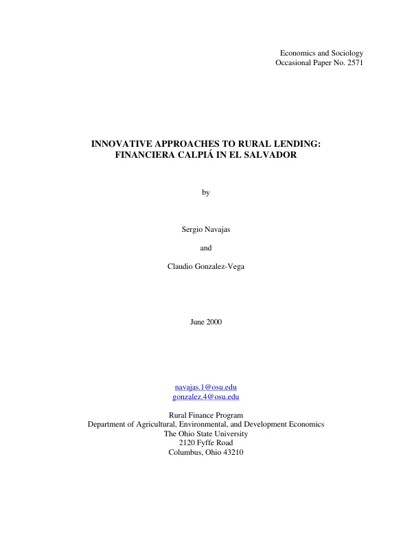 Innovative approaches to rural lending : Financiera Calpia in El Salvador