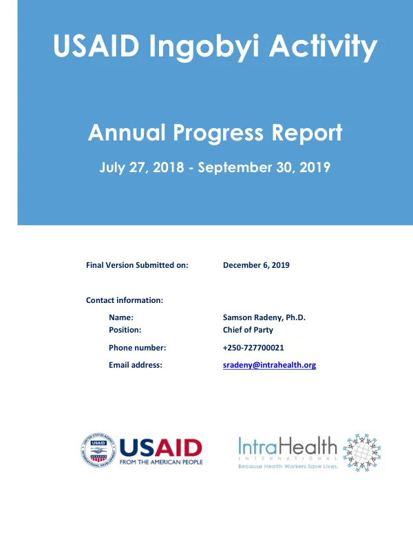 USAID Ingobyi Activity Annual Progress Report July 27, 2018 - September 30, 2019