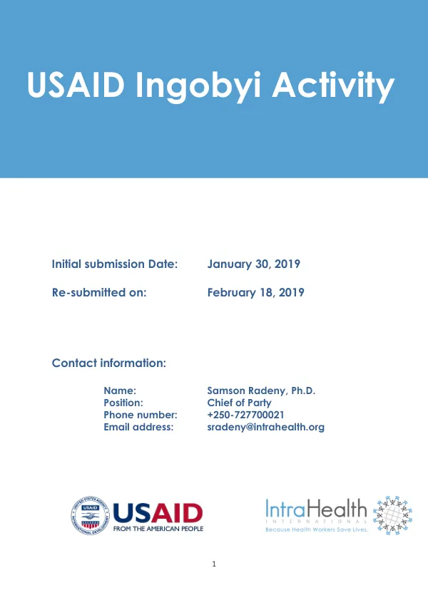FY19 Quarter 1 Progress Report: USAID Ingobyi Activity