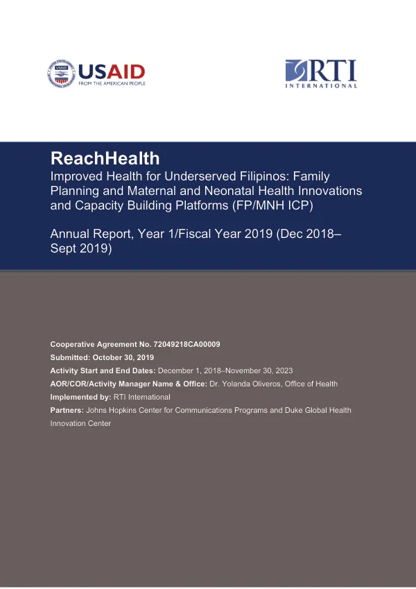 USAID ReachHealth FY2019 Annual Report