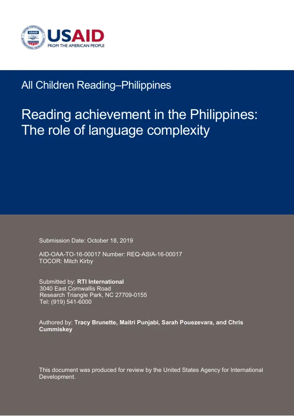 Reading achievement in the Philippines: The role of language complexity