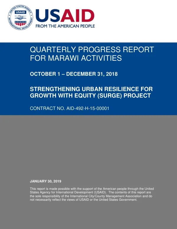 Quarterly Progress Report for Marawi Activities, October – December 2018