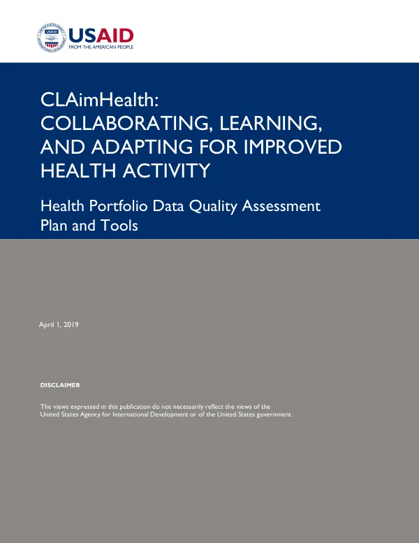 Health Portfolio Data Quality Assessment Plan and Tools