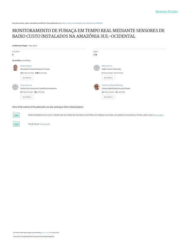 MONITORAMENTO DE FUMAÇA EM TEMPO REAL MEDIANTE SENSORES DE BAIXO CUSTO INSTALADOS NA AMAZÔNIA SUL-OCIDENTAL