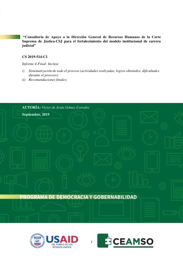Consultoría de Apoyo a la Dirección General de Recursos Humanos de la Corte Suprema de Justicia-CSJ para el fortalecimiento del modelo institucional de carrera judicial