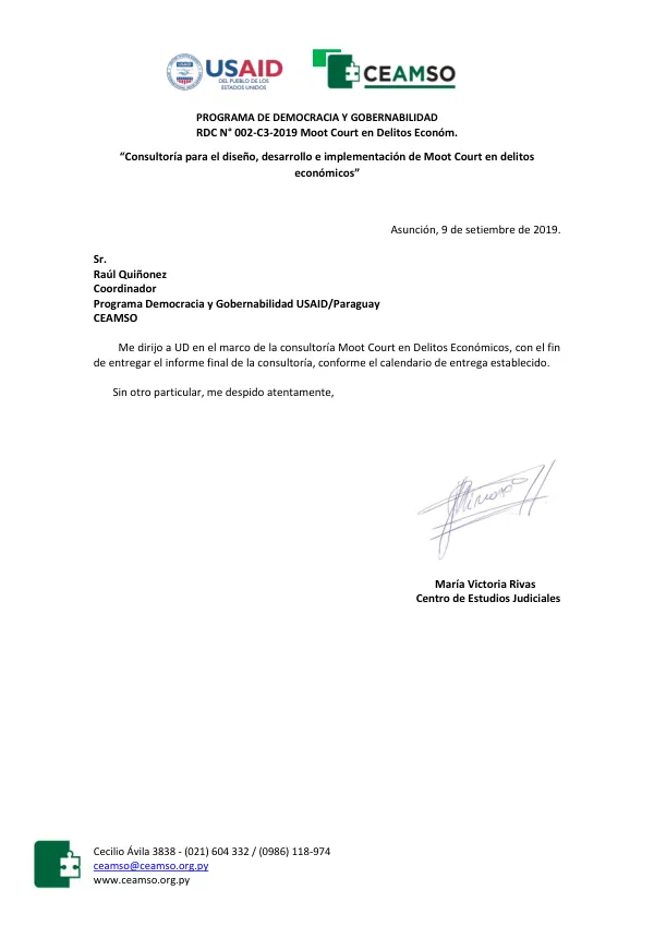 Consultoría para el diseño, desarrollo e implementación de Moot Court en delitos económicos