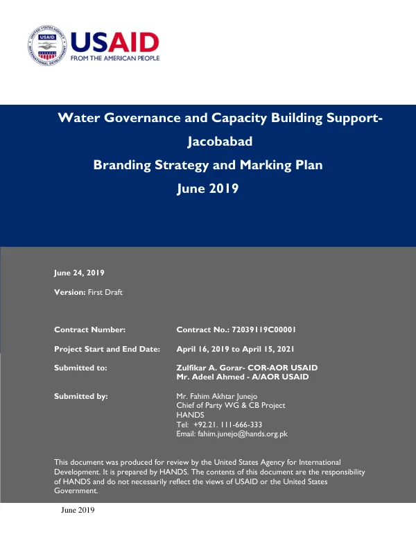 Branding Strategy and Marking Plan for Water Governance and Capacity Building Support in Jacobabad, Sindh, Pakistan
