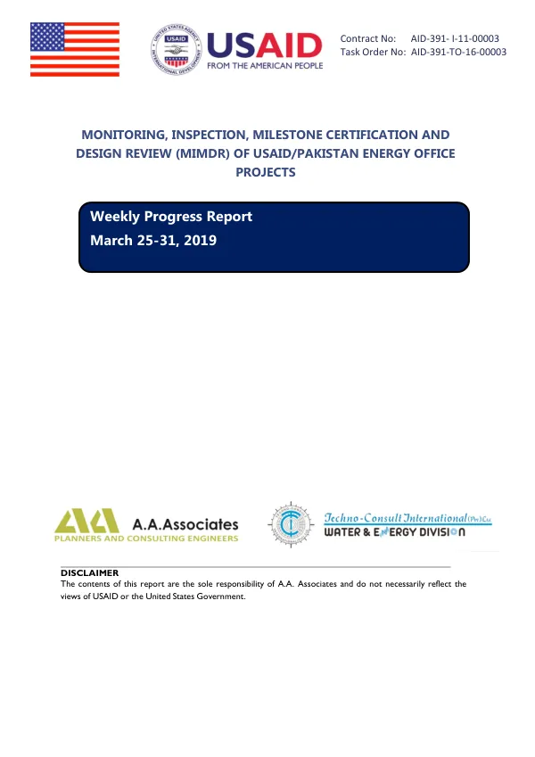 Weekly Progress Report for USAID/Pakistan Energy Office Projects