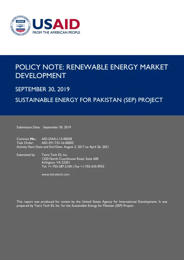 Renewable Energy Market Development Policy Note