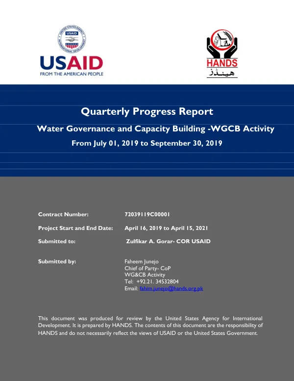 Quarterly Progress Report: Water Governance and Capacity Building -WGCB Activity