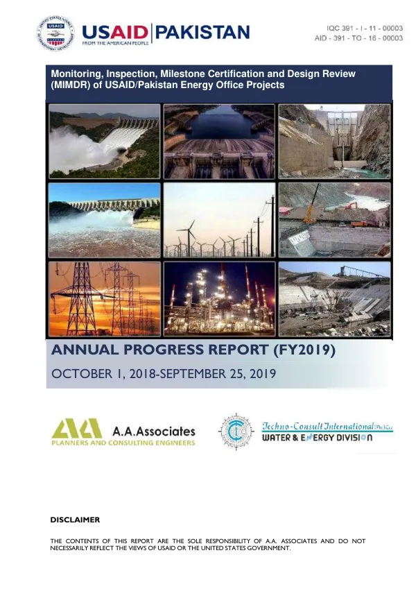 Monitoring, Inspection, Milestone Certification and Design Review (MIMDR) of USAID/Pakistan Energy Office Projects: Annual Progress Report (FY2019)