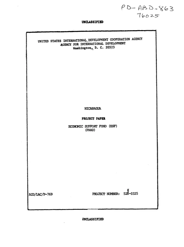 USAID/Nicaragua : economic stabilization and recovery IV -- program assistance approval document