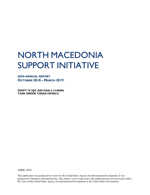North Macedonia Support Initiative Semi-Annual Report. Oct 2018 – Mar 2019
