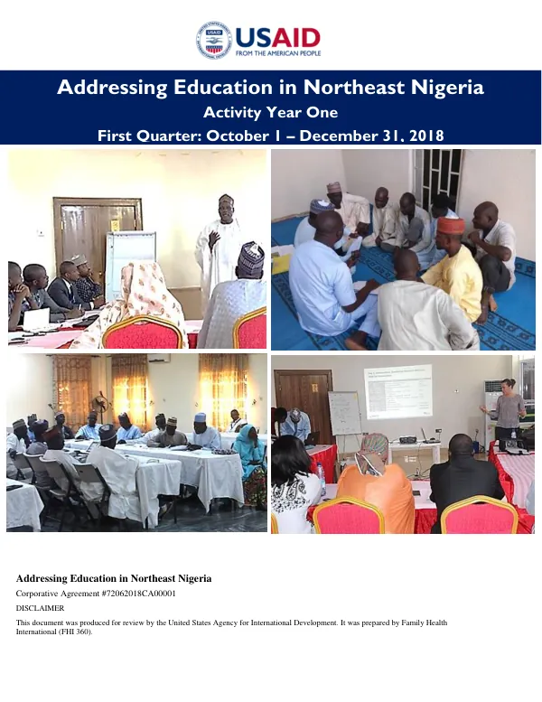 Addressing Education in Northeast Nigeria Activity Year One Quarter One Report