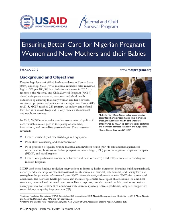 MCSP Nigeria - Maternal Health Technical Brief