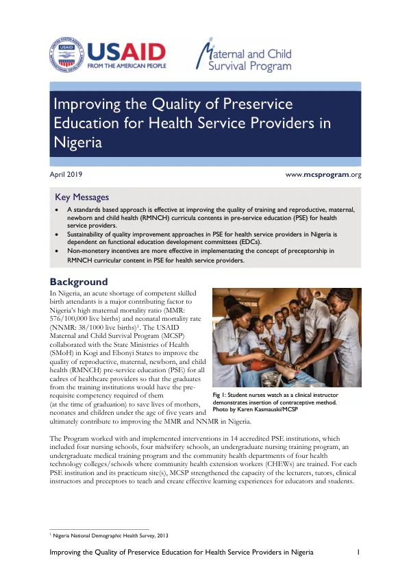 Improving the Quality of Preservice Education for Health Service Providers in Nigeria