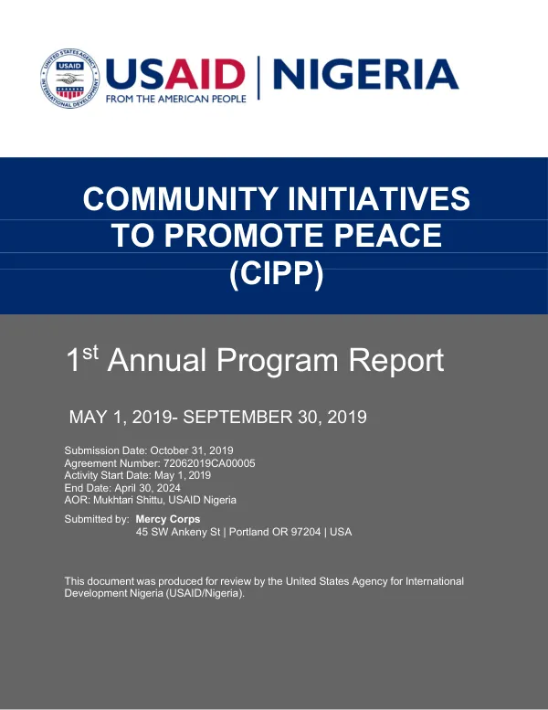 Community Initiatives to Promote Peace (CIPP) 1st Annual Program Report