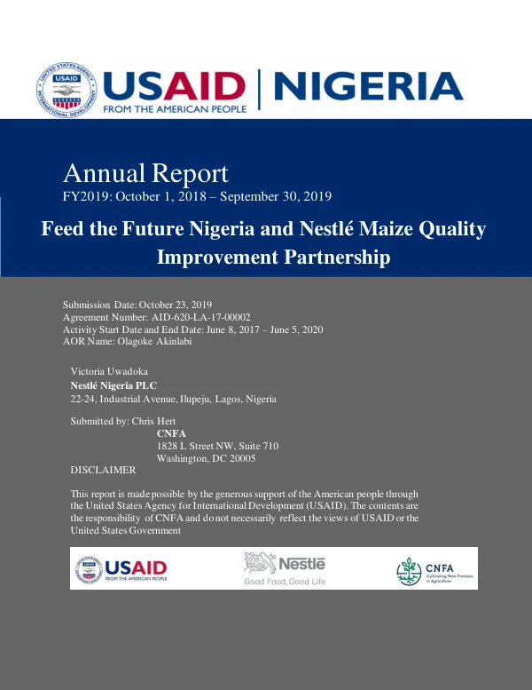 Feed the Future Nigeria and Nestlé Maize Quality Improvement Partnership 2019 Annual Report