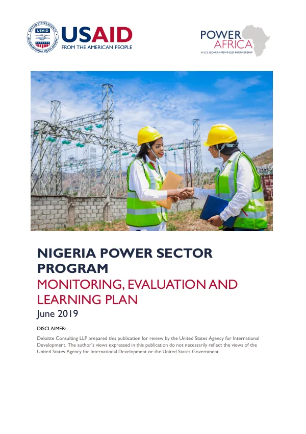Nigeria Power Sector Program Monitoring, Evaluation and Learning Plan